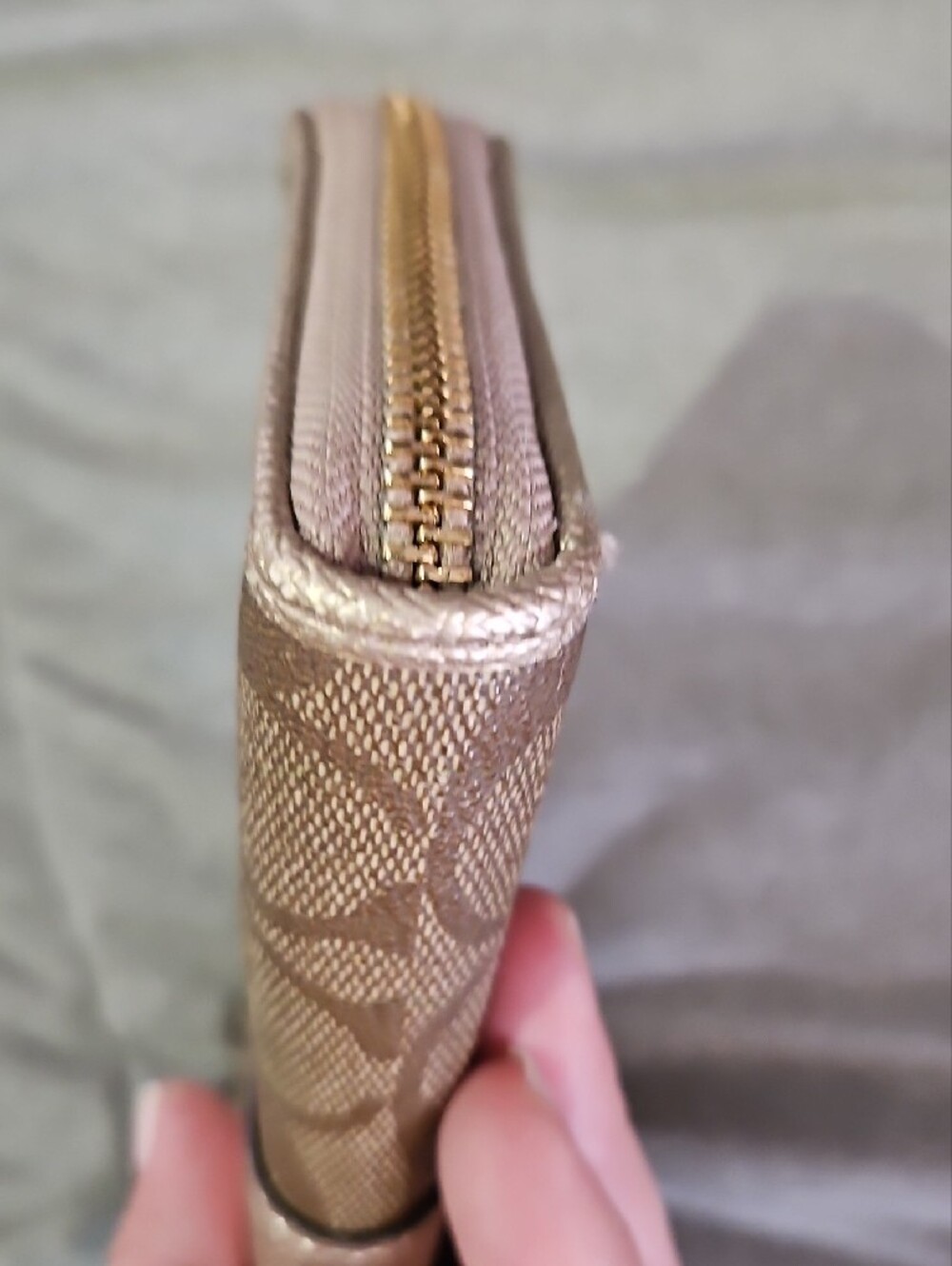 Coach Signature Zip Wallet in Metallic Champagne and Brown Canvas - Picture 6 of 9